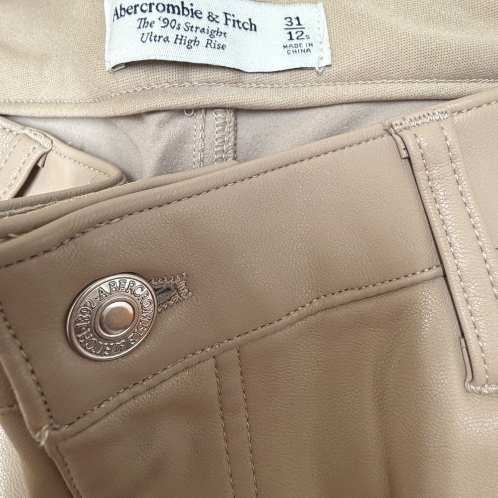 Abercrombie Womens 90s Straight Ultra High Rise Vegan Leather Pants 31 12s Tan